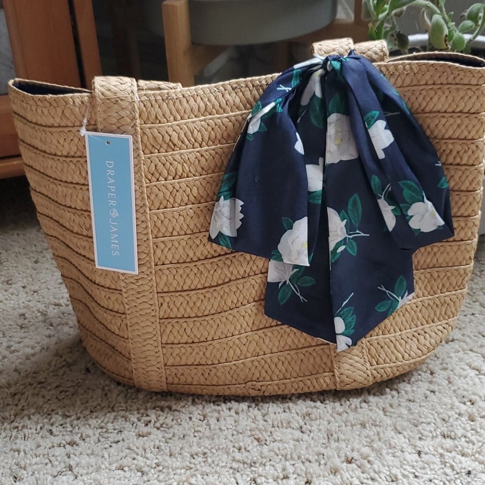 Draper James Straw Bag with Floral Scarf